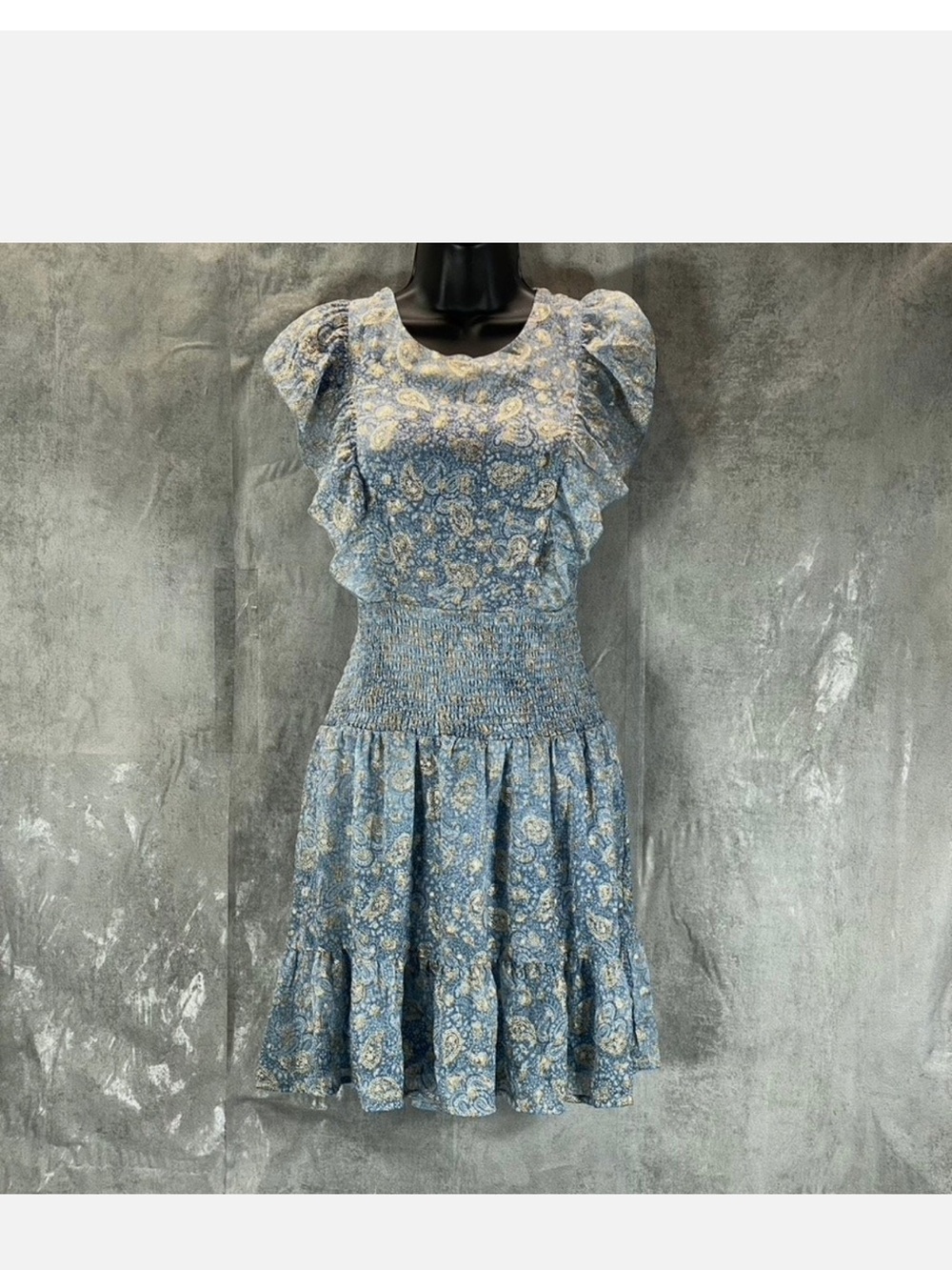 Blue Floral Ruffle Midi Dress